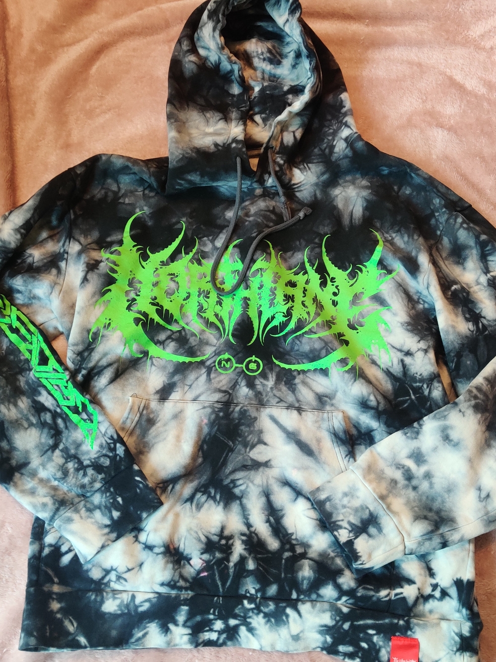 Tie-Dye Black & White Hoodie with Neon Green Graphic Northlane x Shibori Threads